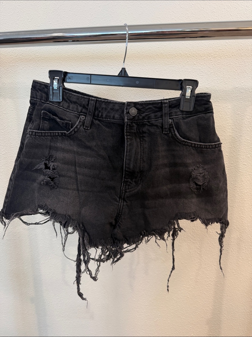 Forever 21 Black Distressed Frayed Denim Shorts